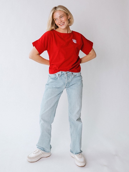 Albion Tops - Albion Fit UTAH BOSS TEE, CRIMSON NWT Small University of Utah Crop